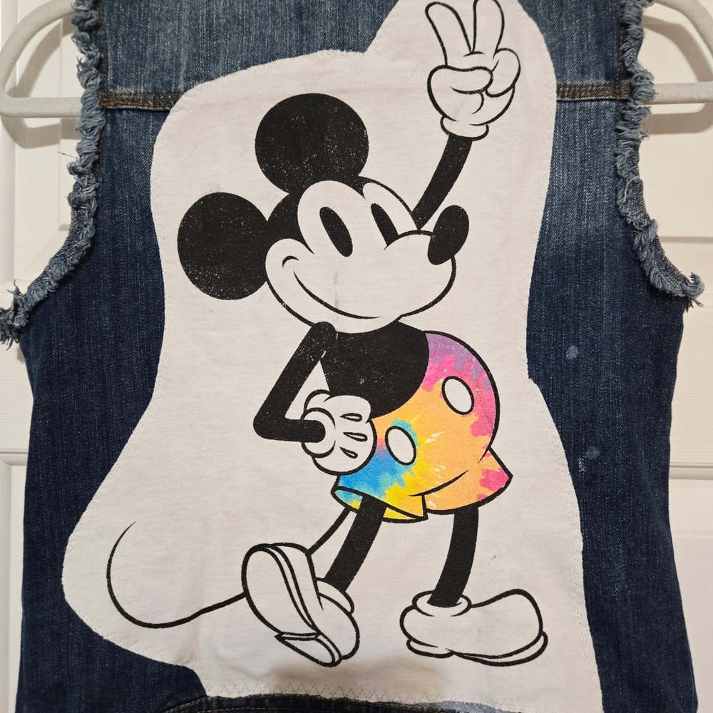 Highway Jeans‎ Denim Unique Mickey Mouse  Vest Size S Frayed Sleeveless